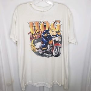 Vintage Hog Wild Biker Air Waves T Shirt Size XL 90s Y2K Motorcycle Pig